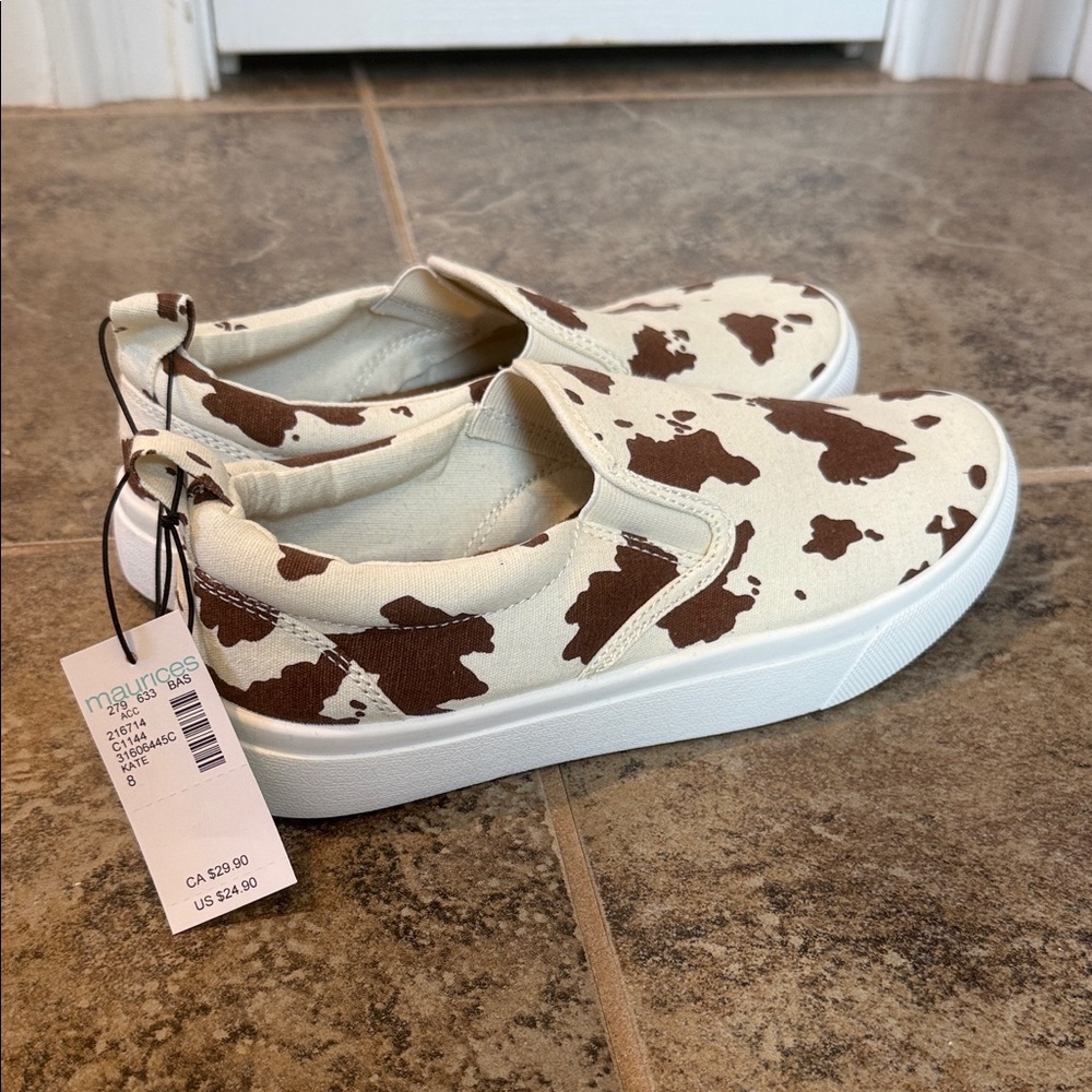 Maurices Cream and Brown Cow Print Sneakers